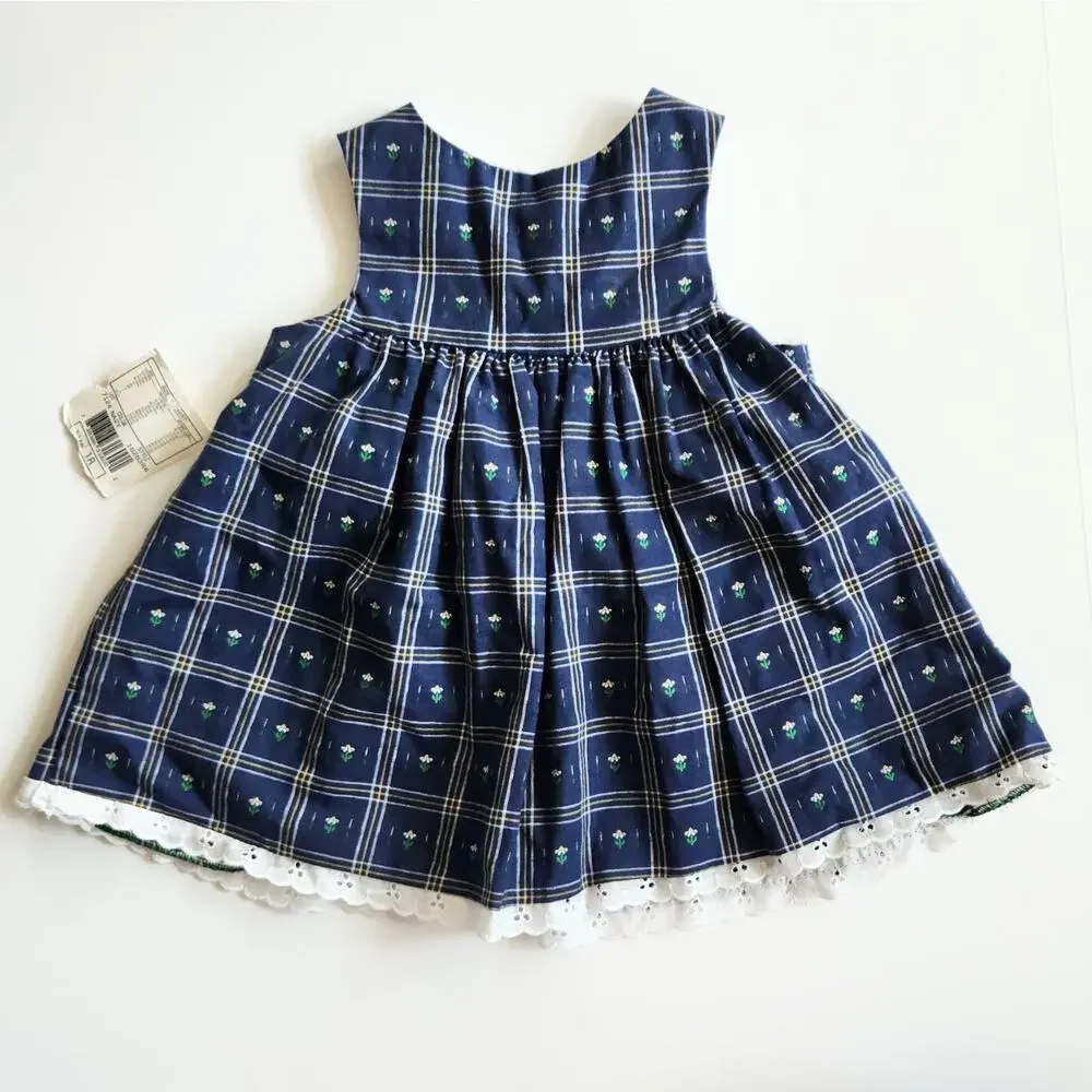 Vintage 1980s Good Lad Blue Daisy & Bumblebee Jumper Dress | Baby 18 M | NWT